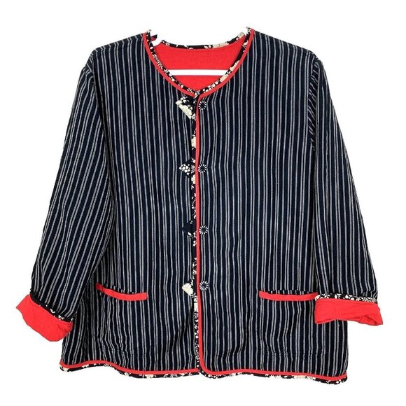 Koos Of Course Womens Jacket 3X Red Black Linen Rayon Reversible Art To Wear - Picture 1 of 13